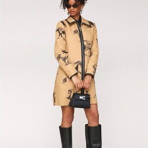 Avec Les Filles Tan Printed Horse Trench Coat